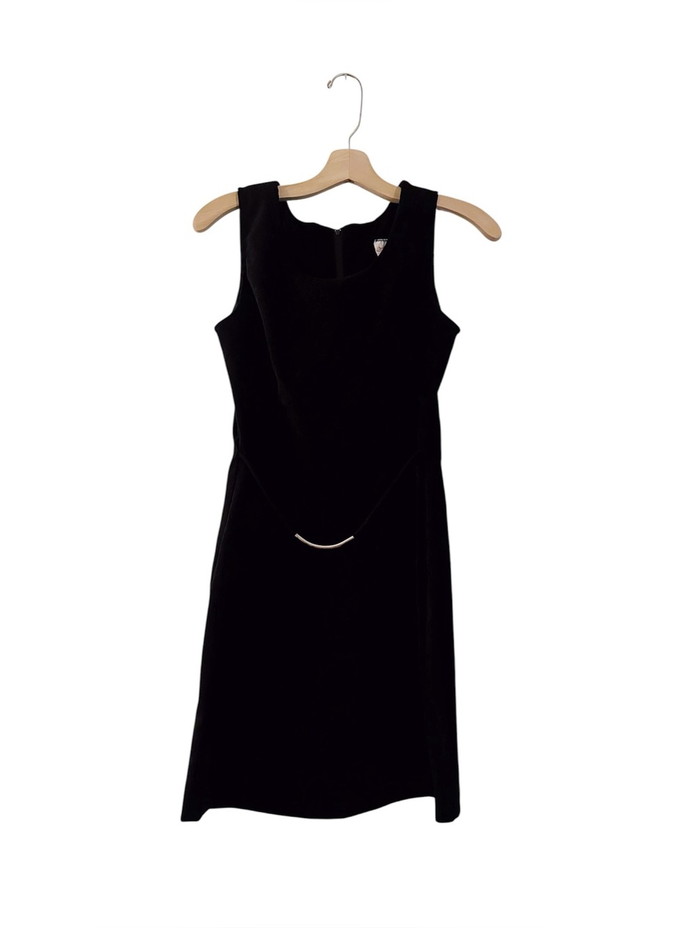 Vintage Black Velvet Shift Dress Mini Sleeveless Metal Tube Belt